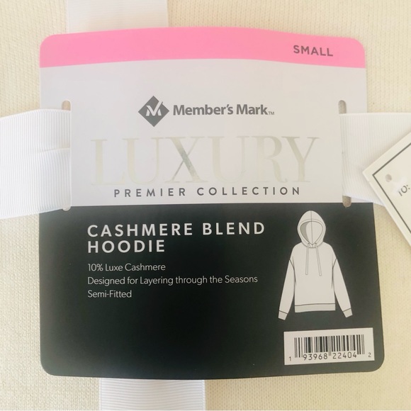 NWT New Member’s Mark Cashmere Blend Hoodie, color Cream - Picture 6 of 8